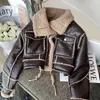 Black Lambwool Jacket Winter Thicked Plus Velvet Motorcykel Faux Leather Stitching Coat Pu Plush Cardigan Stand Collar Tops 231225