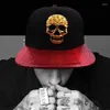 Boll Caps Mans Punk Skull Snapback Cool Hip Hop Hat Leather Brim Baseball Rap Cap för män Gorra Hombre Hats 2023