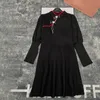 Women Knitted Dress Bubble Sleeve Designer Stand Collar Long Sleeve Dress Fashion A Line Skirt