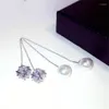 Boucles d'oreilles en peluche Super Flash Zircon Long pour les femmes Simulate Pearl Wedding Oreing Line Fashion Jewelry Gift Bijoux NWL1280