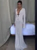 Cryptographic Summer Beach Holiday Tricoted Maxi Robe tenues pour les femmes Party Club Long Manche Voir à travers les robes Hollow Out 231225