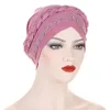 Etniska kläder 2st/set muslimsk flätad turban headwrap för kvinnans huvudduk stretchy hijabs head wraps femme musulman bandana