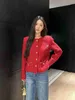 Kvinnors jackor designer helt ny liten doftande röd rund hals bär läderkedja fick tjock tweed ullrock kort stil vitq