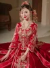 Ethnic Clothing Size 6XL Luxury Exquisite Sequins Beaded Satin Wedding Dress Elegant V-Neck Marriage Toast Evening Gown Cheongsam