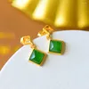 Dangle Earrings Small Ear Studs Women's And Simple Sterling Silver Exquisite Green Vintage Square Natural Jasper Gem