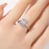 Anillo de diamante completo, anillo de compromiso de diamante cuadrado para mujer, joyería de boda de plata y oro a la moda