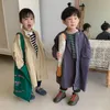 Autumn Korean style boys and girls oversized solid color trench jackets Kids stand collar cotton loose zipper Coats 231225