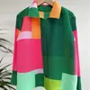 Blouses des femmes miyake plissé de couleur contrastée de couleur géométrique imprimée femme revers à semelles simples à trois quarts