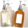 Liquid Soap Dispenser Leak Proof Syrup Pump Coffee Glass Bottle Set With Labels For Home Restaurant 17oz Bar