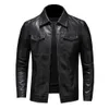 JUMPSNOW Herrmotorcykelskinnjacka stor storlek Ficka svart dragkedja LAPEL Slim Fit Male Spring Autumn High Quality Pu Coat 231225