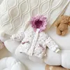 Manteau à nœud doux pour filles, veste d'hiver à capuche en coton rembourré à fleurs, Cardigan épais en peluche, 231225