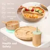 4pcs Children's Tableware Suction Plate Bowl Baby Dishes Feeding Spoon Fork Sets Bamboo for Kids 231225