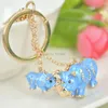 Schlüsselanhänger Rhinoceros Mutter Baby Keyring Mode Jewely für Frauen Süßes Strasskristallcharm Anhänger Schlüsseltasche Kette Weihnachtsgeschenk