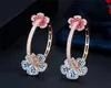 CWWZircons Designer Elegant Micro Pave Blue Red CZ Light Gold Color Big Round Flower Hoop Earrings for Women Jewelry Gift CZ810 217736418