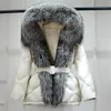 Lagabogy 2023 qualidade superior capuz puffer jaqueta grande pele real inverno feminino para baixo casaco feminino quente solto luxo à prova dwaterproof água parka 231225
