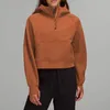 Nya kvinnor Yoga Half Zip Hoodie Jacket Yoga Outfits Borsted Sportswear Hooded Workout Track Running Coat With Pockets Outdoor Fleeces Thumb Holes