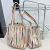 Evening Bags Rainbow Stripe Color Clash Canvas Shoulder Bag Ladies Large Capacity Shopping Tote Bolsas Para Mujeres