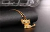 Collier chat mignon en strass, chaîne à maillons tendance couleur or pour femmes, pendentif porte-bonheur pour animal de compagnie, Bijoux entiers P245333125969012