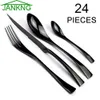 JANKNG 24-Pcs Black Dinnerware 1810 Stainless Steel Flatware Set Steak Knife Fork Spoon Teaspoon Cutlery Set Food Tableware 231222