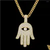 Pendant Necklaces Mens Hip Hop Khamsah Hamsa Chain Necklace Gold Sier Color Cubic Zircon Jewelry Gift With 5Mm Width Cuban Drop Deli Dhcf5