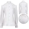 Women's Blouses Vintage Victoriaanse shirts en blouse massief wit gotisch stand kraagkant Lolita lotus ruches ruche tops shirt vrouw kleding