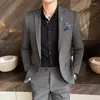 メンズスーツファイン（スーツのズボン）2023ファッションビジネストレンドハンサムな韓国語バージョンのスリムハイエンドツーピーススーツ