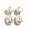 Orecchini Boho con perle d'acqua dolce naturali, gioielli barocchi di grandi dimensioni, con fascino, da donna, 231225