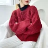 Kvinnors stickor kvinnor 2023 Autumn Solid Color Open Stitch Sweater Casual O-Neck Single Breasted Sticked Cardigans för kvinnlig kappa