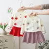 Clothing Sets Two Pieces Spring Autumn Baby Girls Clothes Solid Color Fruit Print Coats Cardigans Pleated Skirts