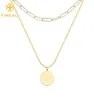 FINE4U N551 pendentif disque rond en couches d'or Long collier ras du cou en acier inoxydable pour femmes adolescentes Y2007307614711