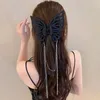 ヘアアクセサリーファッション特大のブラックバタフライタッセルクローシンプルソリッドポニーテールクリップガールズウーマンヘッドウェア