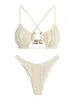 Kvinnors badkläder Zaful Cut Out Criss Cross Baddräkt för kvinnor Texturerad metallhårdvara Hög ben Cheeky Bikini Padded Backless Tie Top