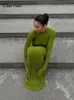 Elegant Green Slim Knitted Maxi Dress Women Autumn Winter Fashion Long Sleeve Sweater Dresses Lady Party Club Streetwear 231225