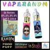 Original Randm Tornado 7000 Puff Disposable vapes penna med 14 ml pod mesh spole 1000mAh batteri 6 rgb uppladdningsbar luftjusterbar 0% 2% 3% 5% enhet puff 7k