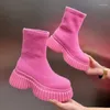 Kledingschoenen geweven elastische laarzen 2023 herfst winter dames dikke zolen roze medium lang multi-color gebreide gebreide zakken