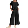 Women's Tracksuits Womens Rompers And Jumpsuits Dressy 2 Piece Outfits For Women 2023 Summer Short Sleeve Crop Tops Wide Leg Pants Set Girl