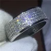 Luxury Pave Setting 250st 5A Zircon Crystal Ring White Gold Filled Engagement Wedding Band Rings for Women Men Bijoux2701