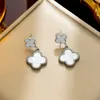 Perlenohrringe vier Blattklee Ohrring Mode klassische Dangle -Ohrringe Designerin für Frau Achate Mutter von Pearl Moissanit Diamant Drop Ohrring Bijoux nicht verblassen