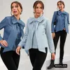 Kadın Ceketleri Bayanlar Sonbahar Kış Ön Besti Kısa Uzun Sızlı Denim Ceket Kadınlar Açık Mavi Arka Zipper Tasarım Ceket Büyük Boy S-XXL