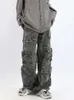 Y2K American Retro Fashion Camouflage Overalls för män och kvinnor High Street Hip-Hop Wide Leg Straight Tube Casual Pants