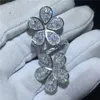 Vecalon Big Flower Ring 925 Sterling Silver Water Drop Diamond Reagement Wedding Pierścienie dla kobiet biżuteria palec289d