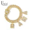 Uwin Custom SLink Miami Cuban Link con letras Baguette Rhinestone 12 mm Pulsera Punk Hip Hop Bling Jewelry 231225