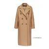 Топ 10% чистого кашемира золотого двустороннего кашемира брендовое пальто женское средней длины роскошное шерстяное классическое пальто верблюжьего цвета для женщин 231225