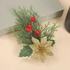 装飾的な花人工松葉赤い果実植物クリスマスツリー装飾アクセサリーギフトボックスクラフト