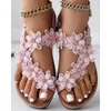 Sandals mode femmes Summer Floral Match Toe Ring Slingback Beach plage décontractée Low talon Streetwear Streetwear Korean Style