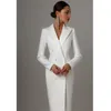 Women's Suit Long Blazer Double Breasted Jacket White Tuxedo Party Point Lapel Clothes 231225