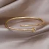 Bangle Korea Design Fashion Jewelry 14K Gold Plated Simple Geometric Zircon Open Bracelet Elegant Women's Daily Work Accessories