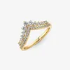 Yellow gold plated Timeless Wish Tiara Ring Girl Womens CZ diamond Wedding Jewelry gift Box for 925 Sterling Silver Rings