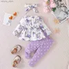Kläder sätter kläder set för barnflicka 6-36 månader lång ärm blus blommig båge front och långa byxor polka prickade outfit för nyfödd baby