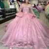 Różowy błyszcząca księżniczka quinceanera sukienki kwiatowe koronkowe koraliki gorset vestidos de 15 Quinceanera 2024 PROM UP